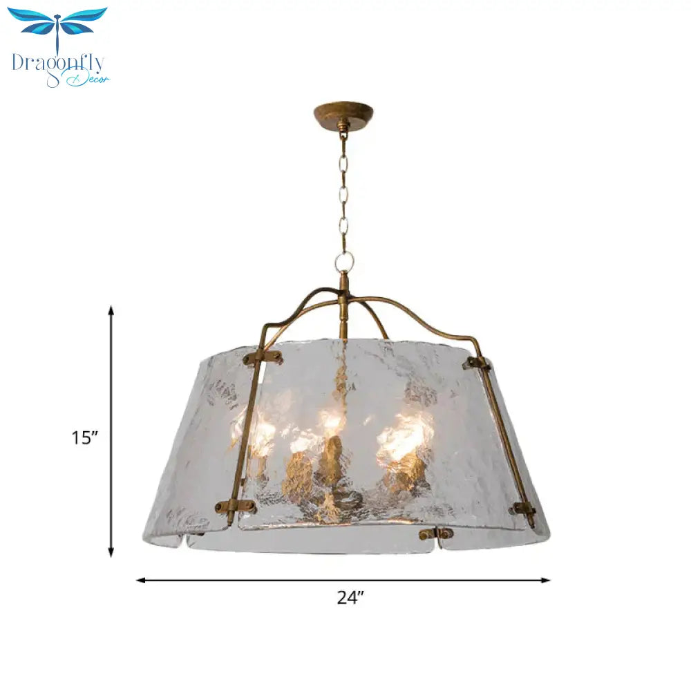Brass Conic Chandelier Light Fixture Vintage Clear Ripple Glass 3/5 Lights Dining Room Ceiling Lamp