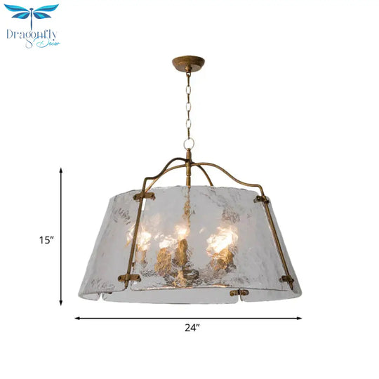 Brass Conic Chandelier Light Fixture Vintage Clear Ripple Glass 3/5 Lights Dining Room Ceiling Lamp
