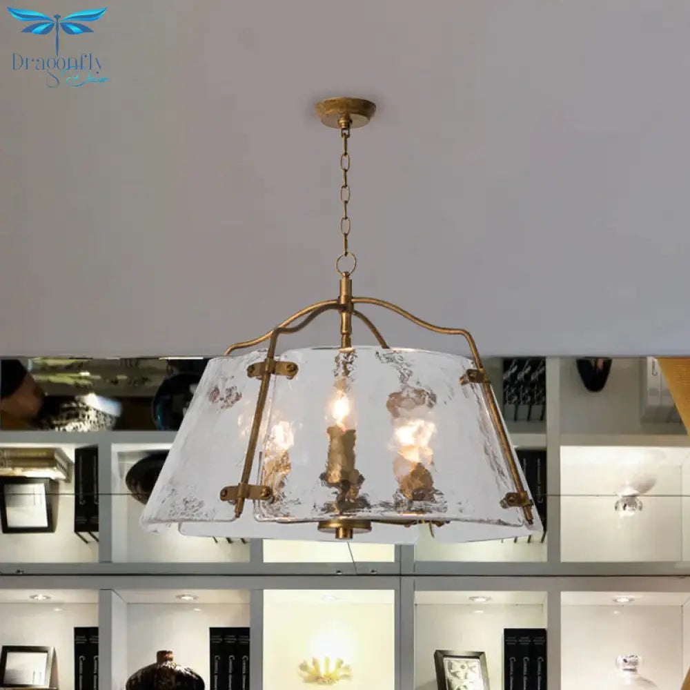 Brass Conic Chandelier Light Fixture Vintage Clear Ripple Glass 3/5 Lights Dining Room Ceiling Lamp