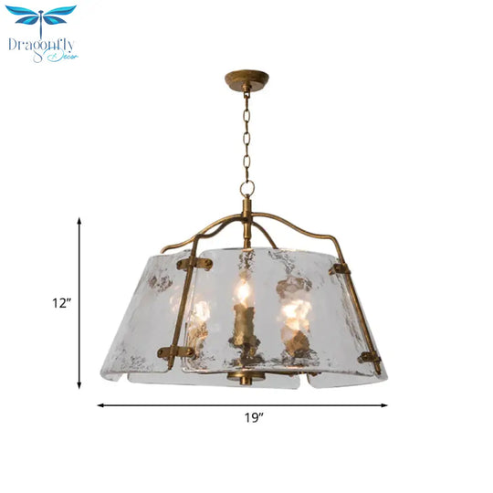 Brass Conic Chandelier Light Fixture Vintage Clear Ripple Glass 3/5 Lights Dining Room Ceiling Lamp