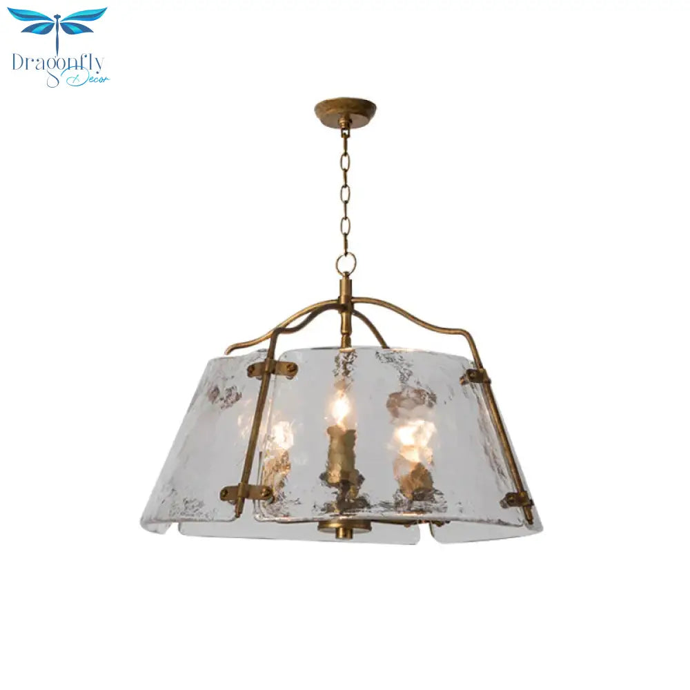 Brass Conic Chandelier Light Fixture Vintage Clear Ripple Glass 3/5 Lights Dining Room Ceiling Lamp
