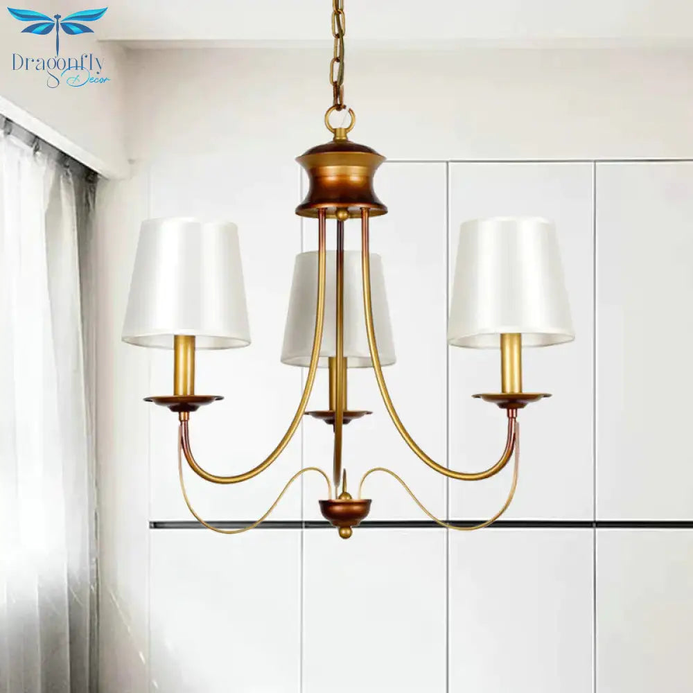 Brass Finish Ceiling Light With White Fabric Lamp Shade3/5/6 Lights