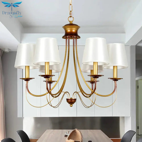Brass Finish Ceiling Light With White Fabric Lamp Shade3/5/6 Lights
