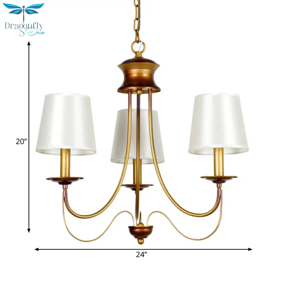 Brass Finish Ceiling Light With White Fabric Lamp Shade3/5/6 Lights