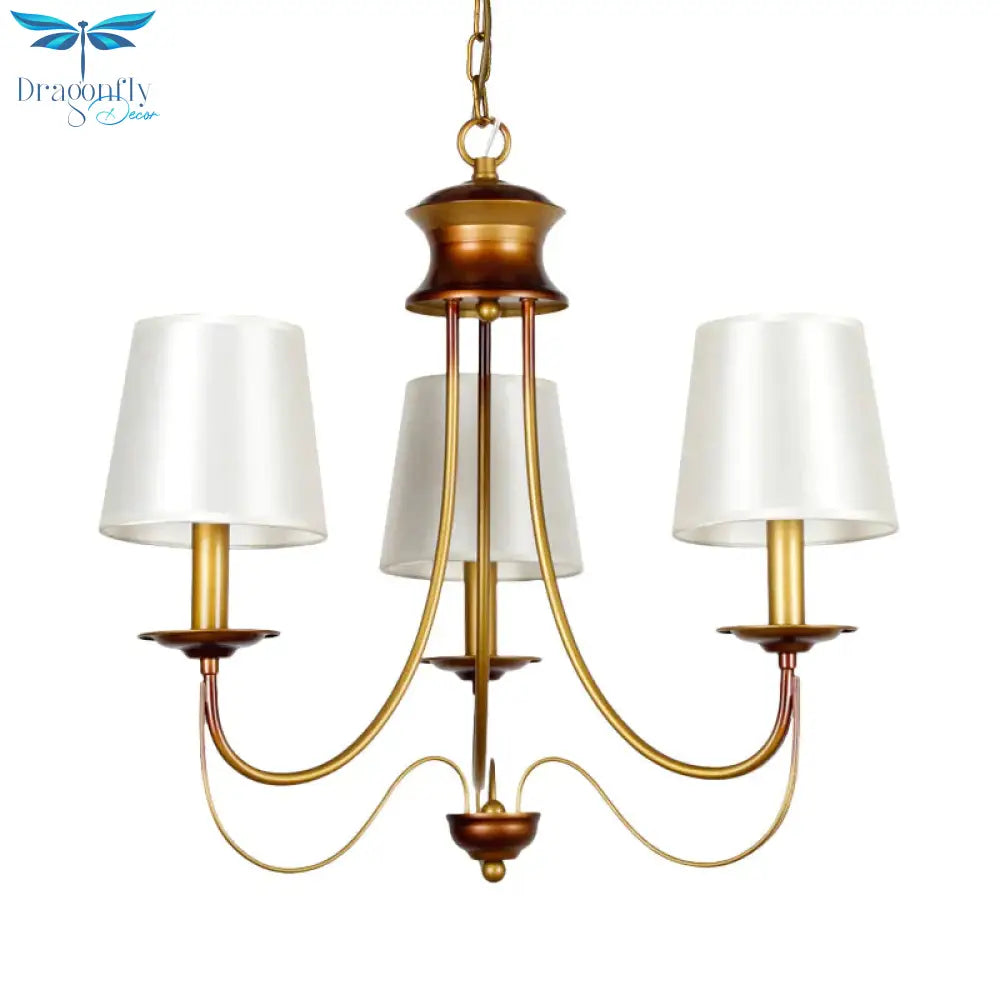 Brass Finish Ceiling Light With White Fabric Lamp Shade3/5/6 Lights