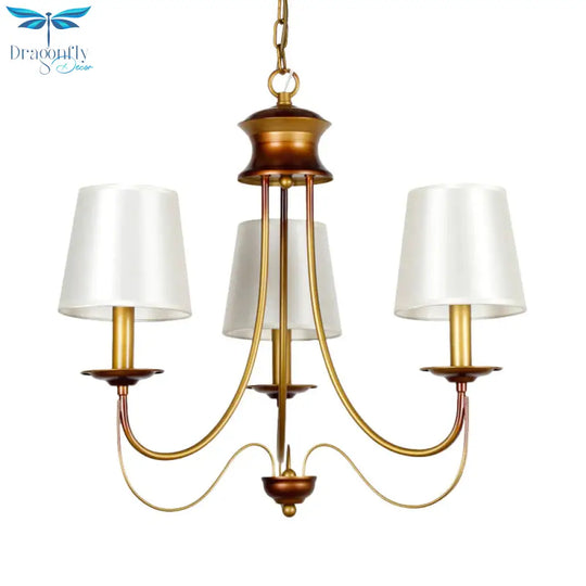 Brass Finish Ceiling Light With White Fabric Lamp Shade3/5/6 Lights