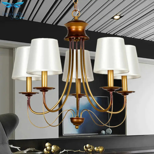 Brass Finish Ceiling Light With White Fabric Lamp Shade3/5/6 Lights