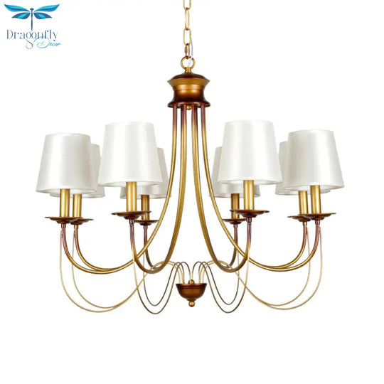 Brass Finish Ceiling Light With White Fabric Lamp Shade3/5/6 Lights