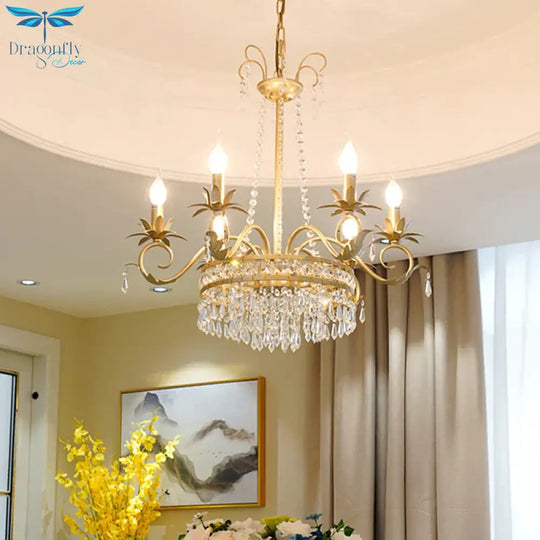 Brass Finish Curved Arm Ceiling Chandelier With Candle Accent Contemporary Crystal 4/6 Bulbs