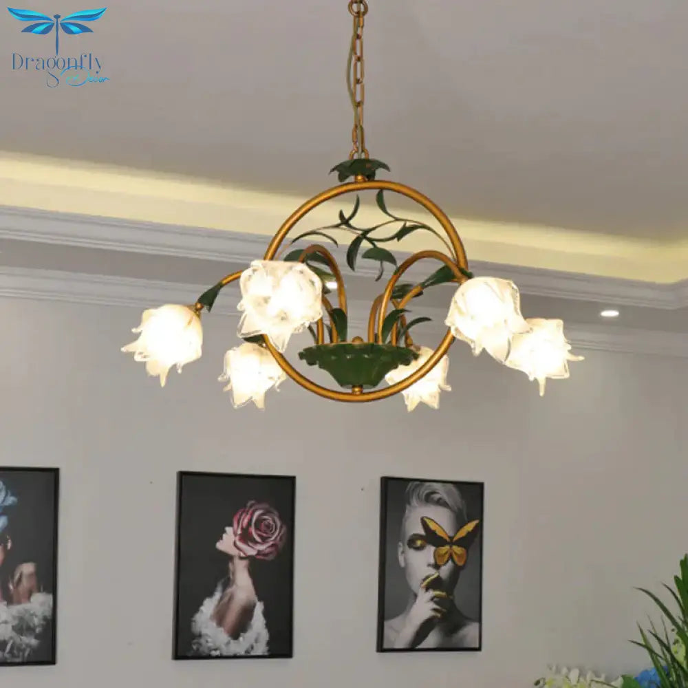 Brass Floral Chandelier Pendant Light Pastoral Style Metal 6/8/10 Heads Living Room Led Hanging Lamp