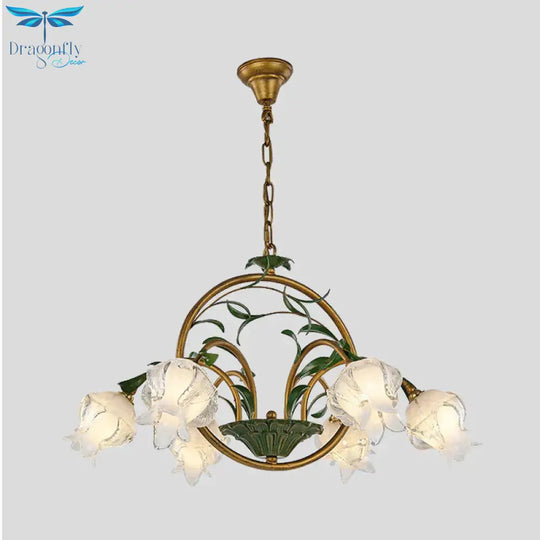 Brass Floral Chandelier Pendant Light Pastoral Style Metal 6/8/10 Heads Living Room Led Hanging Lamp