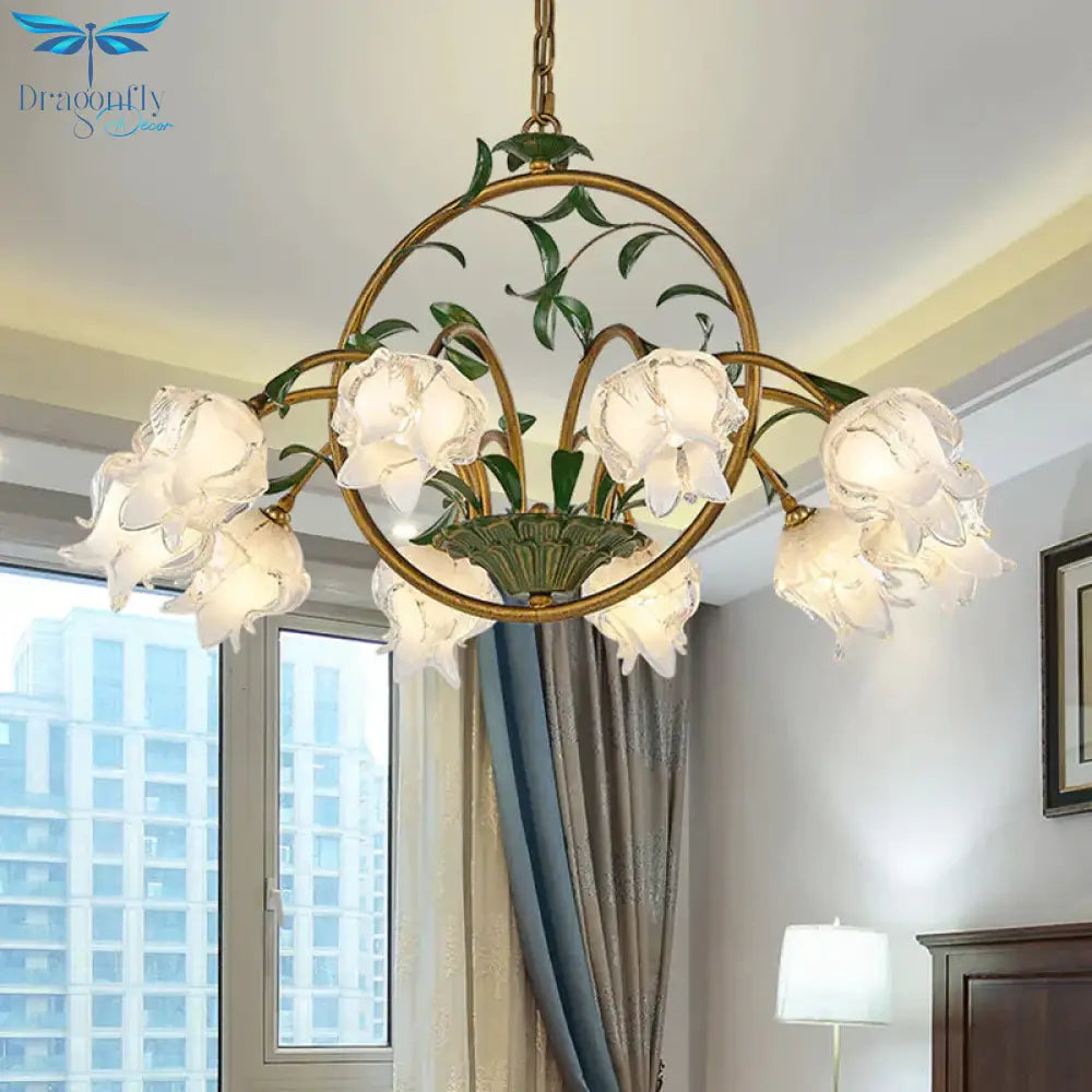 Brass Floral Chandelier Pendant Light Pastoral Style Metal 6/8/10 Heads Living Room Led Hanging Lamp