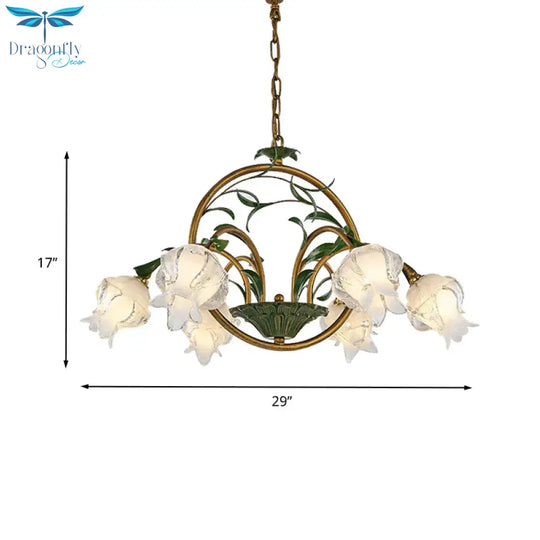 Brass Floral Chandelier Pendant Light Pastoral Style Metal 6/8/10 Heads Living Room Led Hanging Lamp