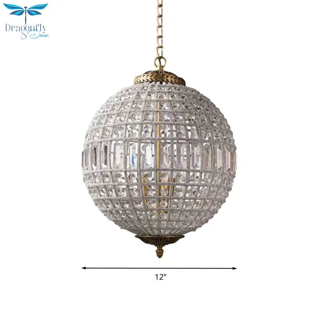Brass Globe Shaped Chandelier Lighting Fixture Contemporary 1/3 Lights Crystal Pendant Lamp