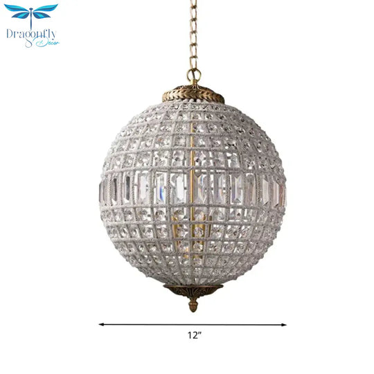 Brass Globe Shaped Chandelier Lighting Fixture Contemporary 1/3 Lights Crystal Pendant Lamp