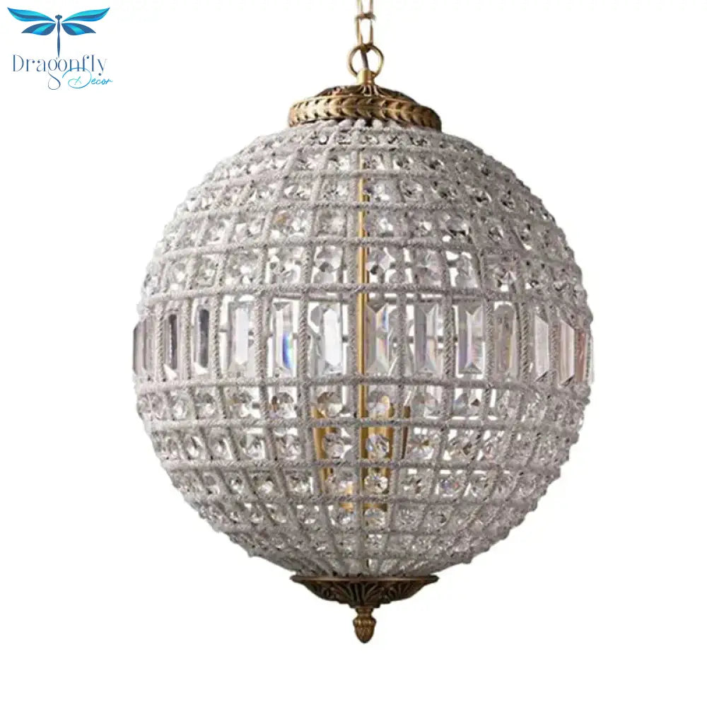Brass Globe Shaped Chandelier Lighting Fixture Contemporary 1/3 Lights Crystal Pendant Lamp