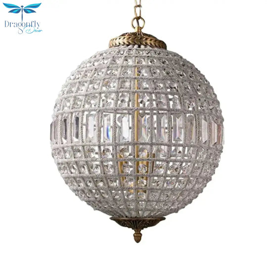 Brass Globe Shaped Chandelier Lighting Fixture Contemporary 1/3 Lights Crystal Pendant Lamp