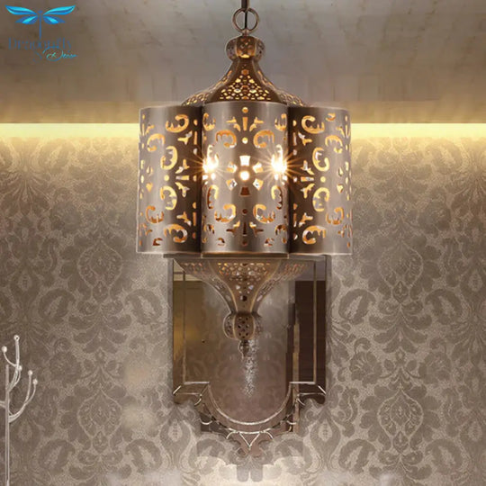 Brass Hollow - Out Chandelier Light Antiqued Metal 6 Bulbs Restaurant Hanging Ceiling Lamp