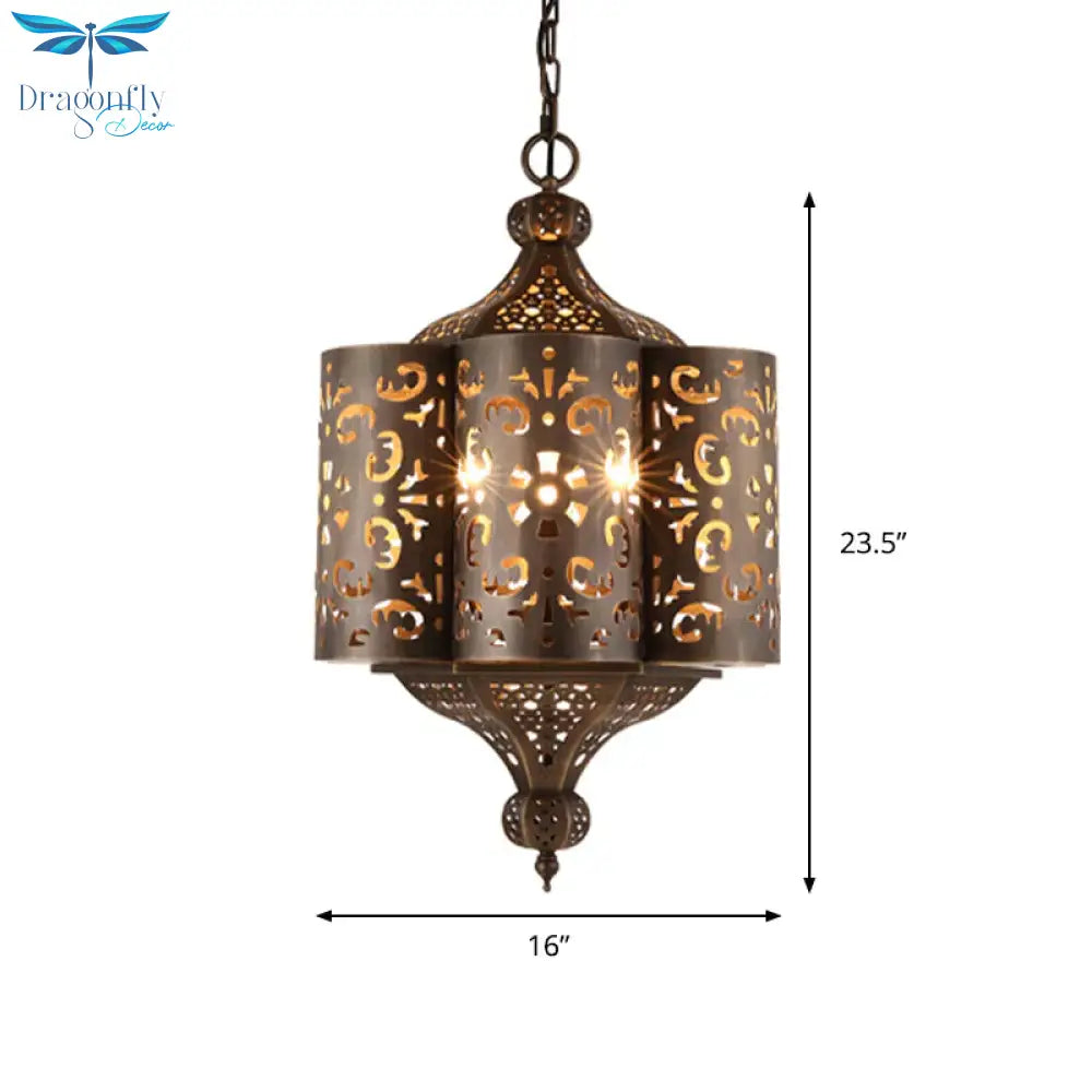 Brass Hollow - Out Chandelier Light Antiqued Metal 6 Bulbs Restaurant Hanging Ceiling Lamp
