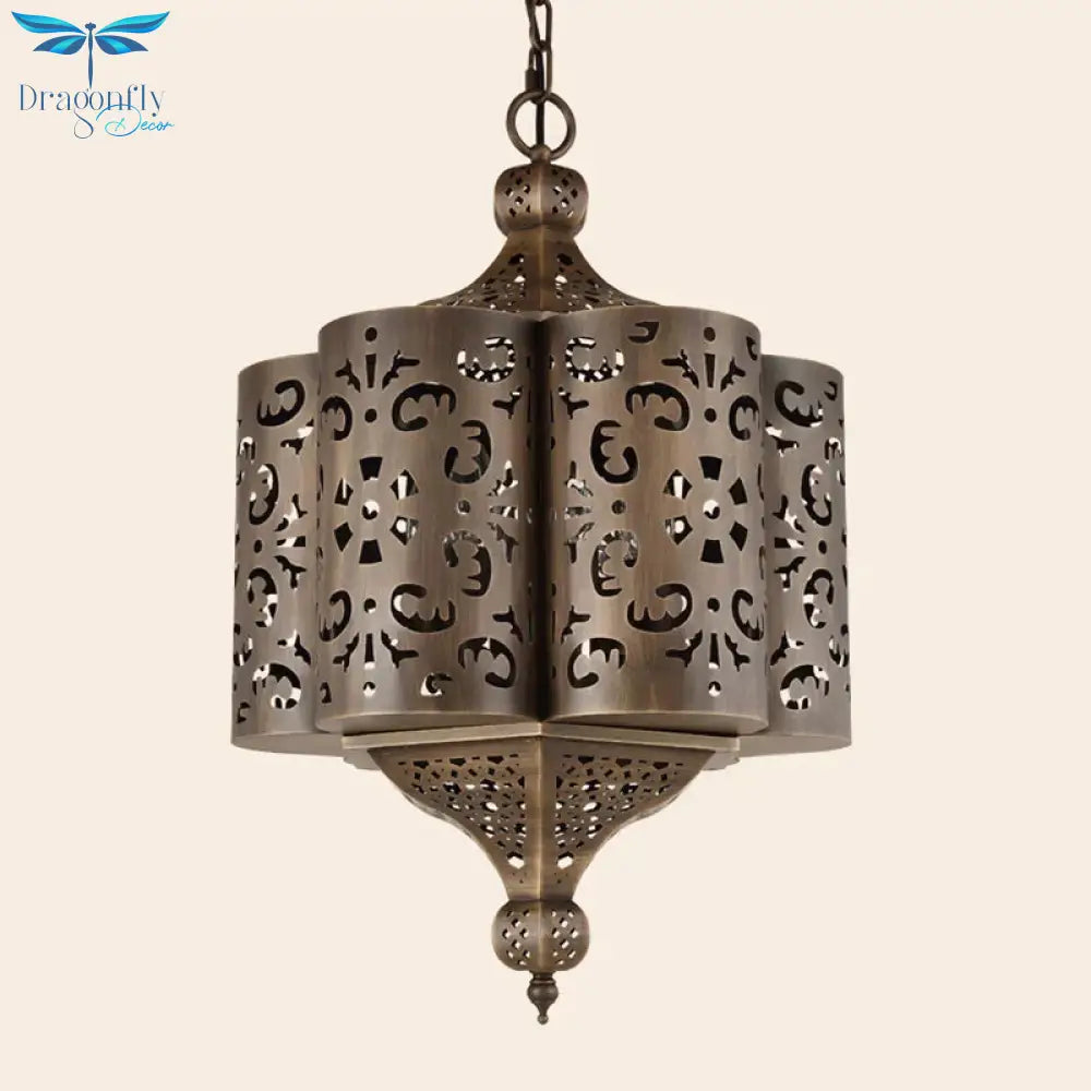 Brass Hollow - Out Chandelier Light Antiqued Metal 6 Bulbs Restaurant Hanging Ceiling Lamp
