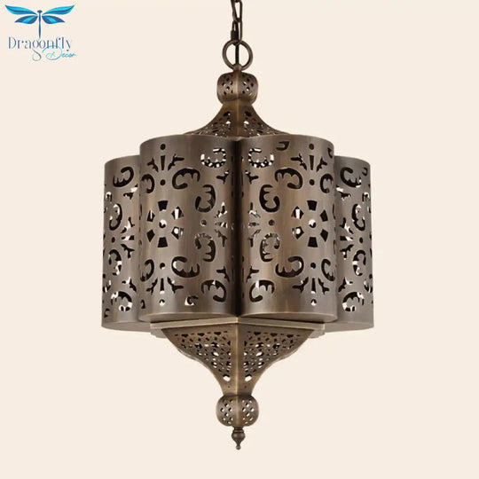Brass Hollow - Out Chandelier Light Antiqued Metal 6 Bulbs Restaurant Hanging Ceiling Lamp