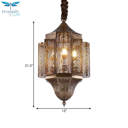 Brass Lantern Suspension Lamp Arab Metal 3 - Bulb Restaurant Chandelier Pendant Light