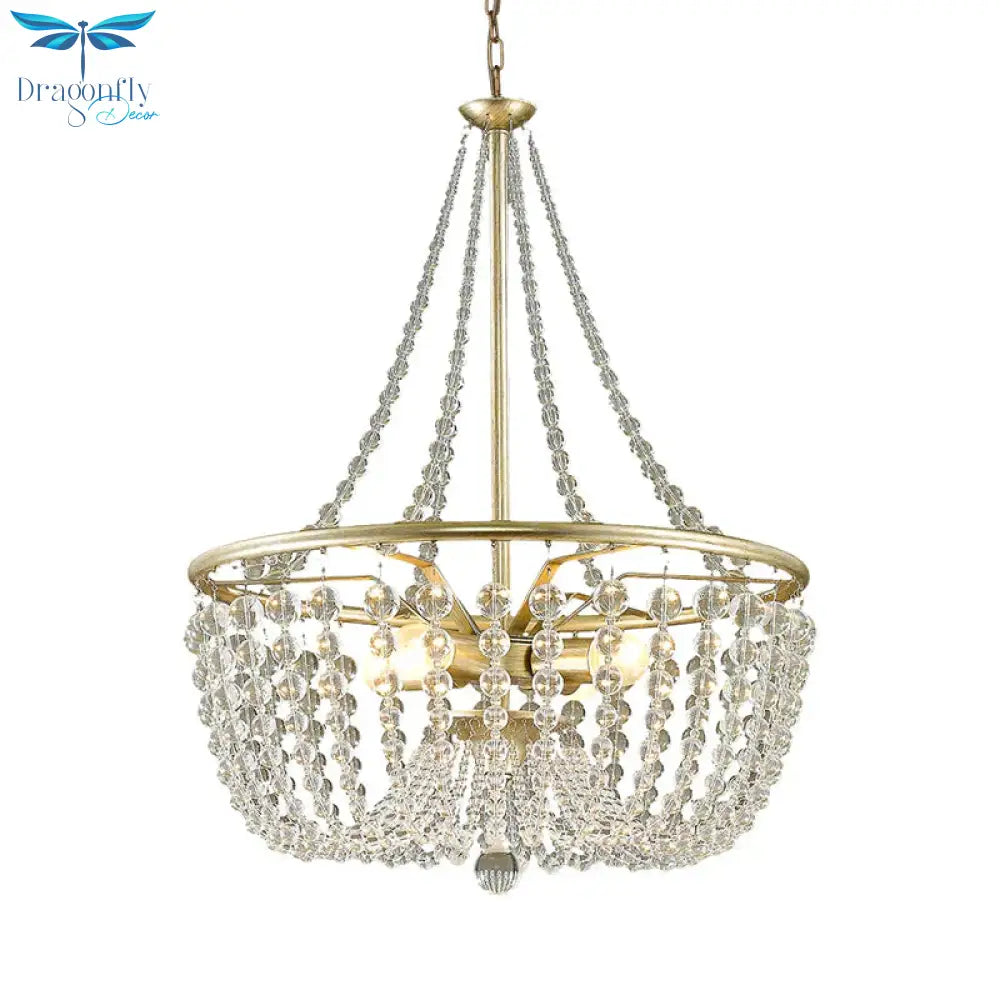Brass Laser - Cut Empire Chandelier Nordic Crystal 4 Bulbs Pendant Light Fixture For Bedroom