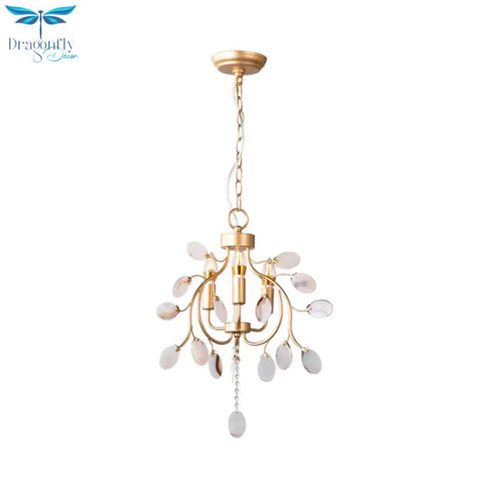 Brass Leaf Chandelier Lighting Modern Metal 3/6 Bulbs Pendant Light Fixture For Bedroom