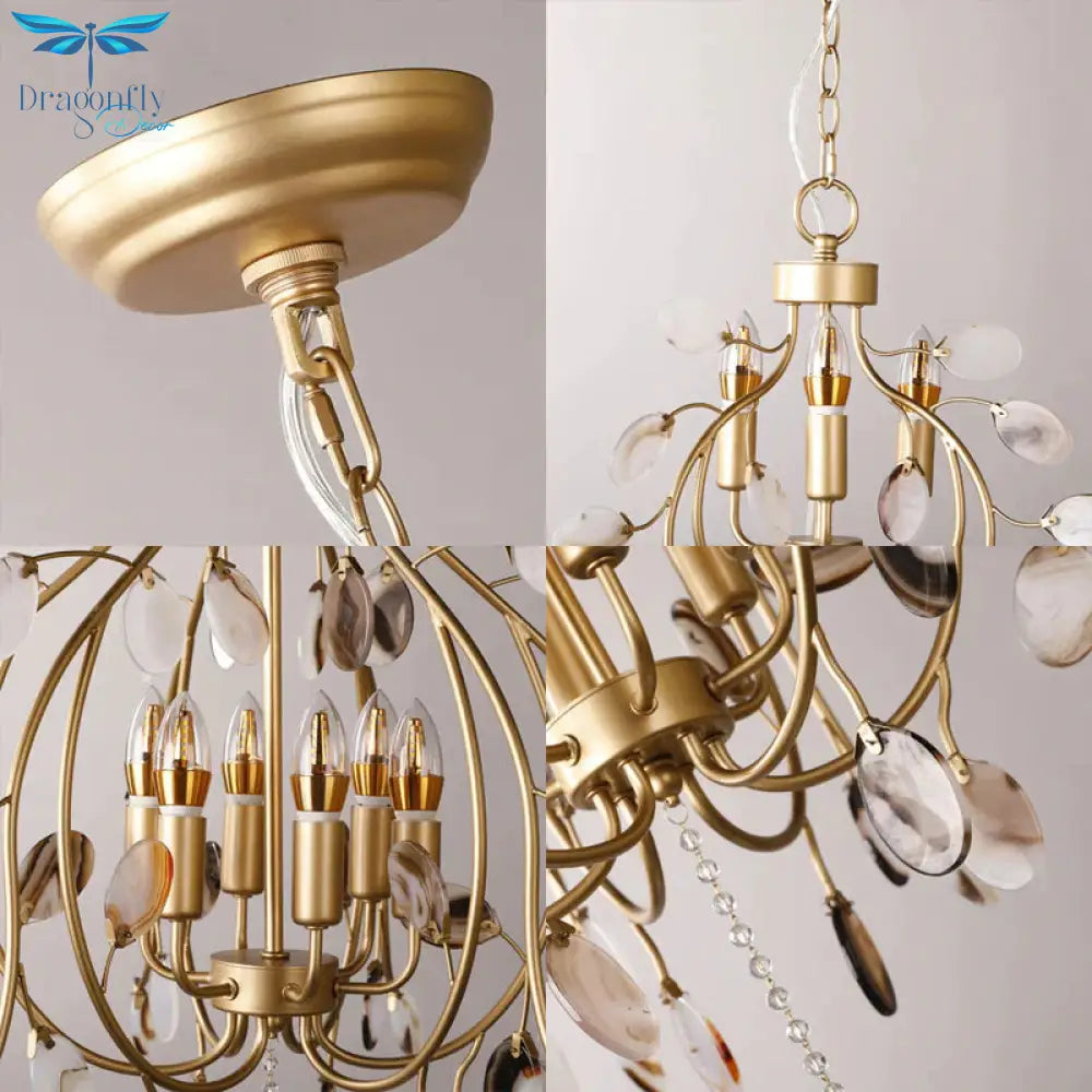 Brass Leaf Chandelier Lighting Modern Metal 3/6 Bulbs Pendant Light Fixture For Bedroom