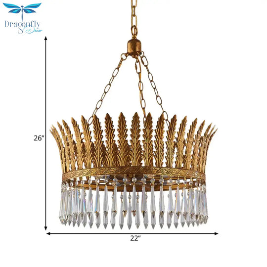 Brass Round Chandelier Lamp Traditional Metal And Crystal 4/6 Lights Living Room Hanging Light