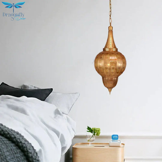 Brass Sphere Pendant Chandelier Arabian Metal 7 Lights Restaurant Hanging Ceiling Light