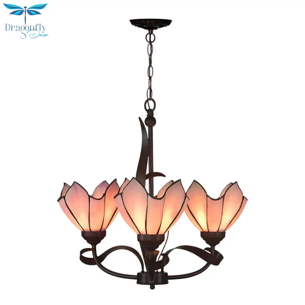 Bronze 3/5 Lights Chandelier Lighting Fixture Baroque Pink/Purple Floral Pendant Shopify Lamp For