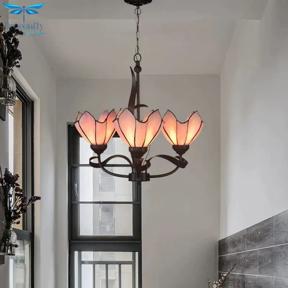 Bronze 3/5 Lights Chandelier Lighting Fixture Baroque Pink/Purple Floral Pendant Shopify Lamp For