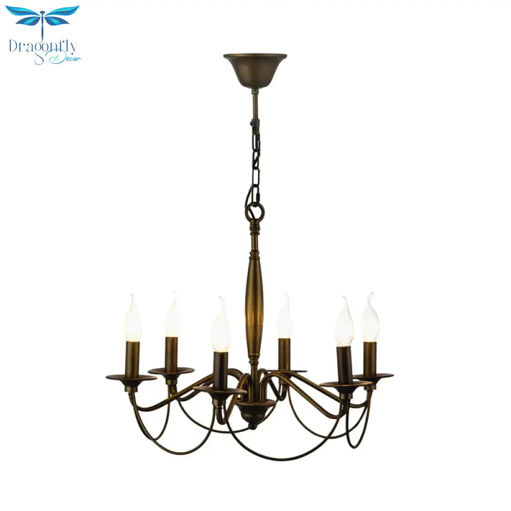 Bronze 6 Lights Pendant Chandelier Classic Metal Scrolled Arm Hanging Light For Living Room