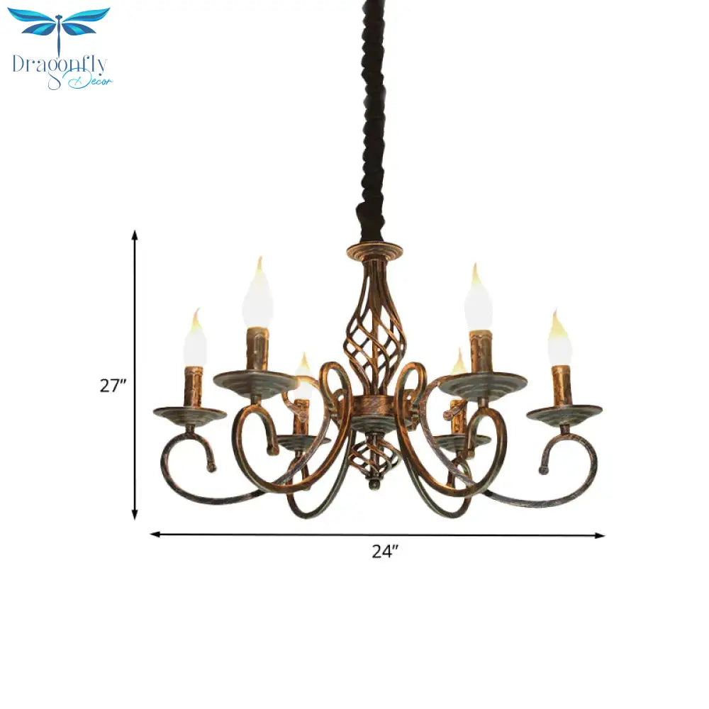 Bronze 6 Lights Pendant Lamp Classic Metal Candelabra Hanging Chandelier For Dining Room
