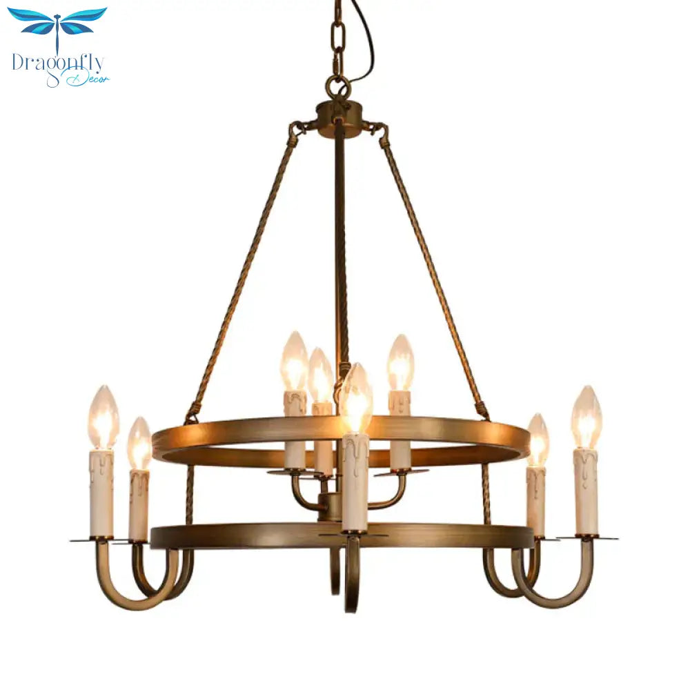 Bronze 9 Lights Ceiling Chandelier Rustic Metal Candle Hanging Pendant Lighting For Dining Room