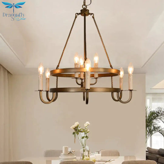 Bronze 9 Lights Ceiling Chandelier Rustic Metal Candle Hanging Pendant Lighting For Dining Room