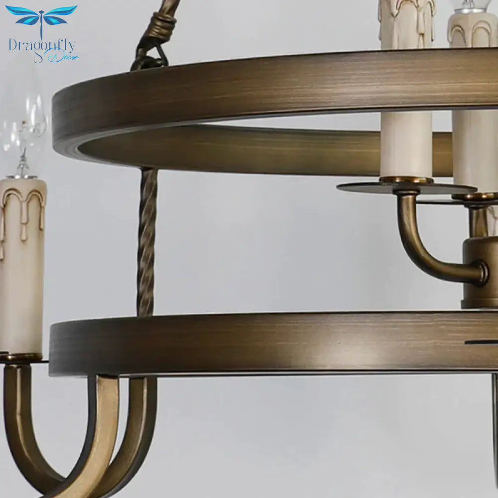 Bronze 9 Lights Ceiling Chandelier Rustic Metal Candle Hanging Pendant Lighting For Dining Room