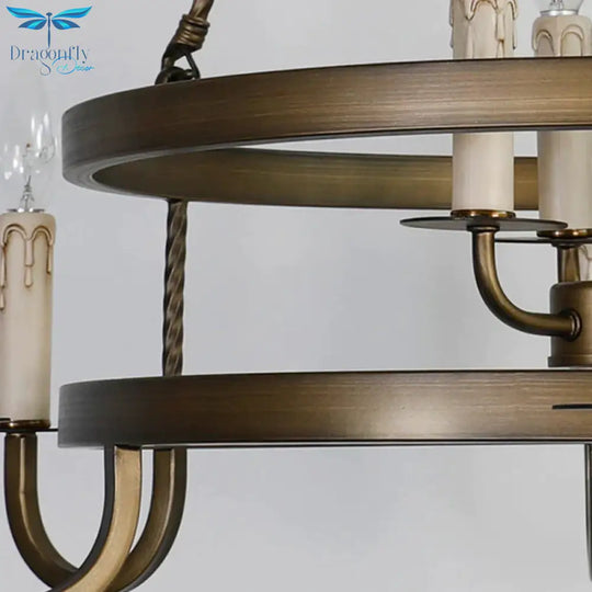 Bronze 9 Lights Ceiling Chandelier Rustic Metal Candle Hanging Pendant Lighting For Dining Room
