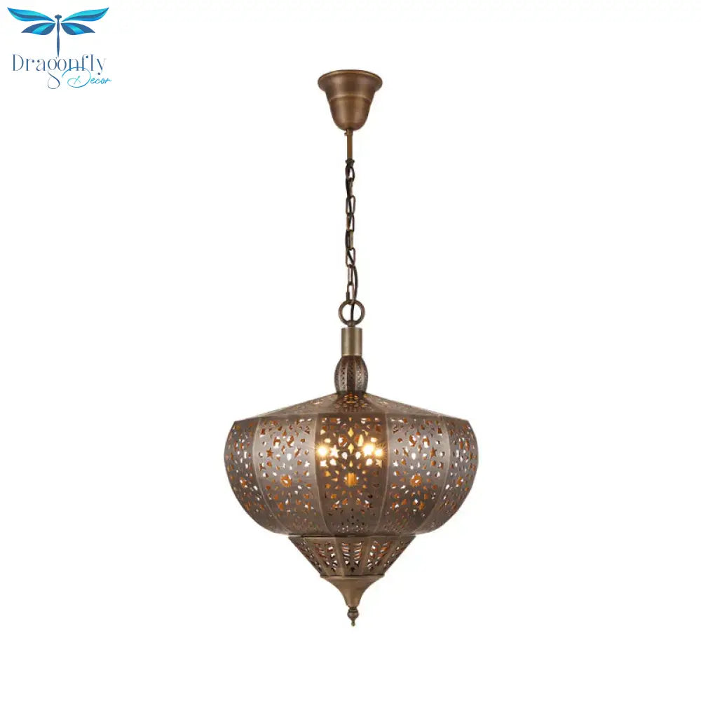 Bronze Cutout Suspension Lamp Vintage Metal 4 Heads Restaurant Chandelier Pendant Light