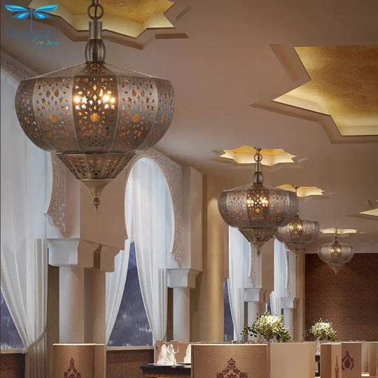 Bronze Cutout Suspension Lamp Vintage Metal 4 Heads Restaurant Chandelier Pendant Light