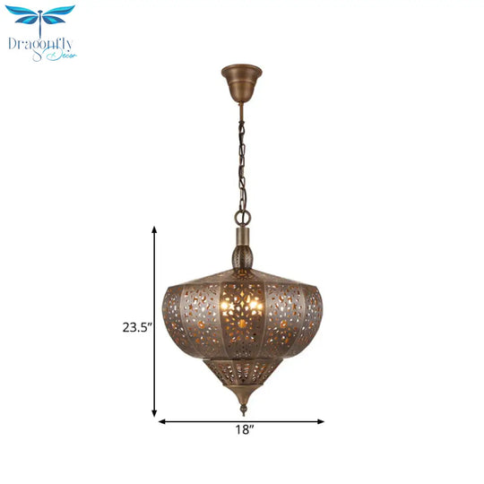 Bronze Cutout Suspension Lamp Vintage Metal 4 Heads Restaurant Chandelier Pendant Light