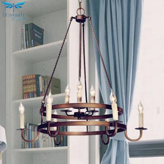 Bronze/Gold Candle Style Hanging Lamp Vintage Metal 9 Lights Living Room Chandelier Lighting