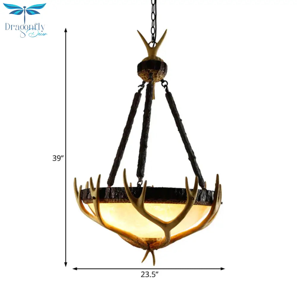 Brown 3 Heads Chandelier Lighting Rustic Glass Hemisphere Suspension Lamp For Living Room