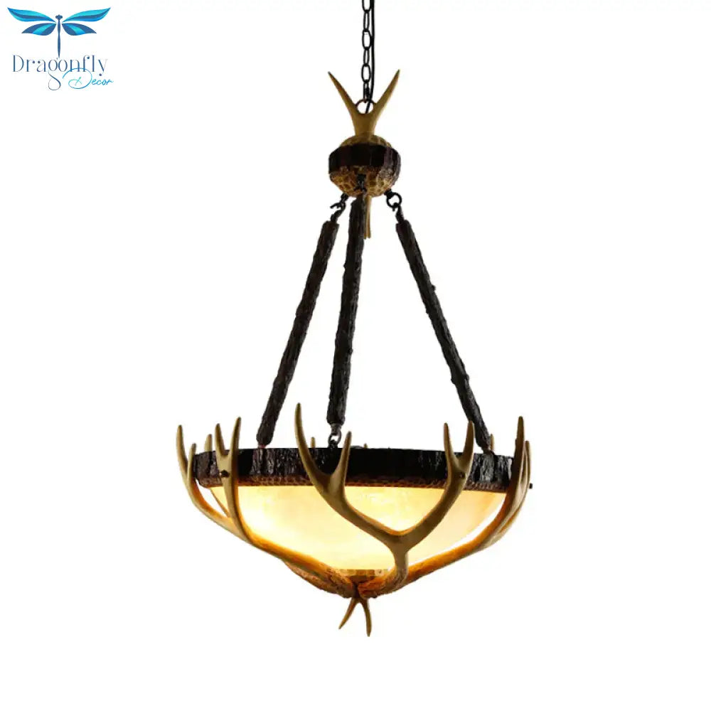 Brown 3 Heads Chandelier Lighting Rustic Glass Hemisphere Suspension Lamp For Living Room