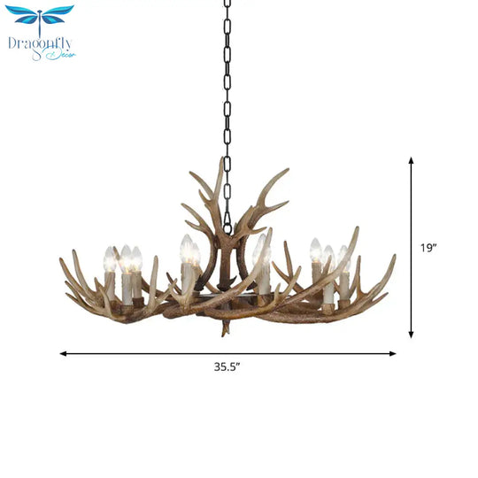 Brown 4/6/8 Heads Chandelier Lighting Rustic Resin Candle Suspension Lamp With Antler For Dining