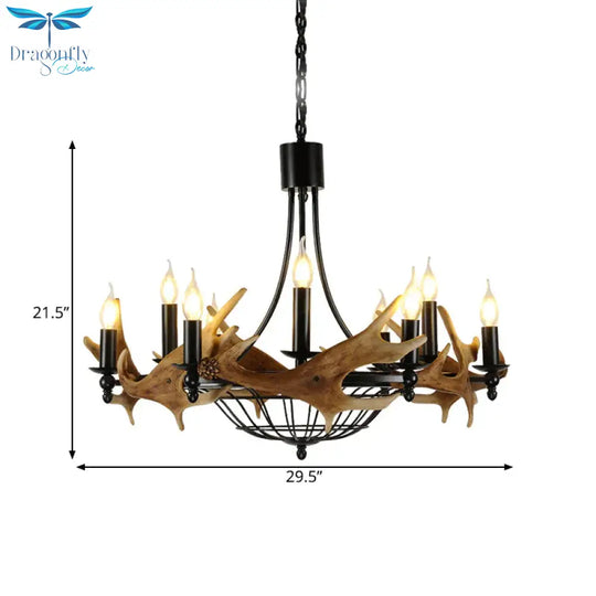 Brown 9 Lights Chandelier Lighting Rustic Metal Wine Barrel Pendant Lamp For Living Room