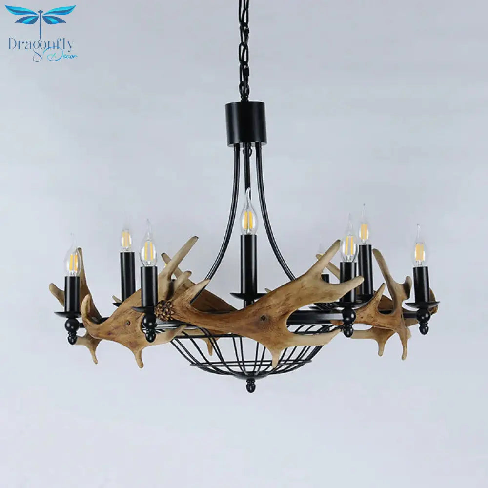 Brown 9 Lights Chandelier Lighting Rustic Metal Wine Barrel Pendant Lamp For Living Room