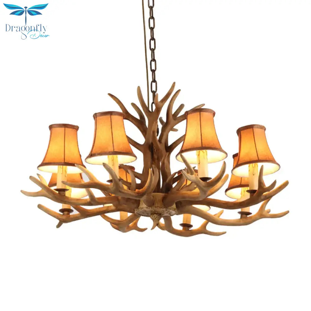 Brown Bell/Cylinder Chandelier Lighting Traditionalism Resin 6/8 Heads Living Room Suspension