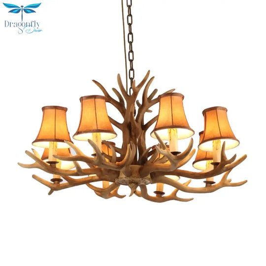 Brown Bell/Cylinder Chandelier Lighting Traditionalism Resin 6/8 Heads Living Room Suspension